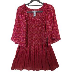 Catherines Top Women Plus sz 1X Artsy Pleated Sheer Stretch Boho Career Western